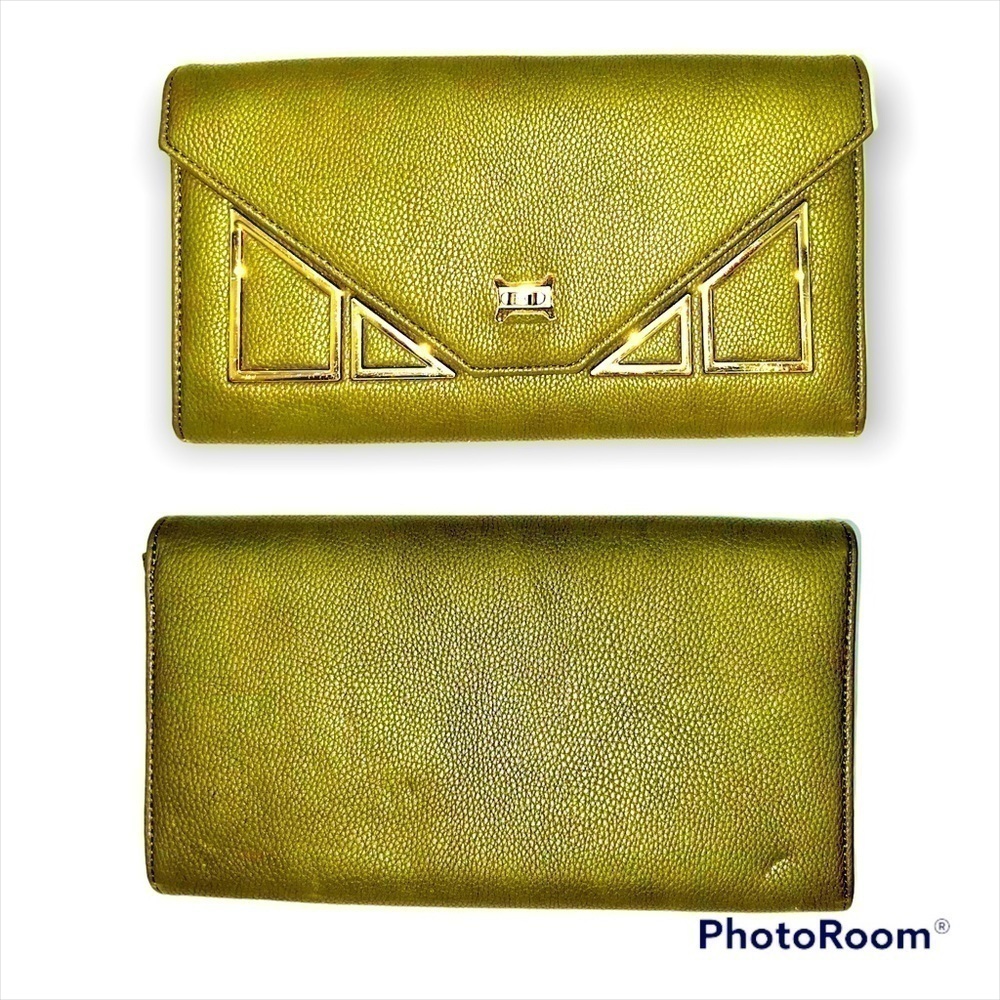 Charming Charlie Green Gold Large Clutch